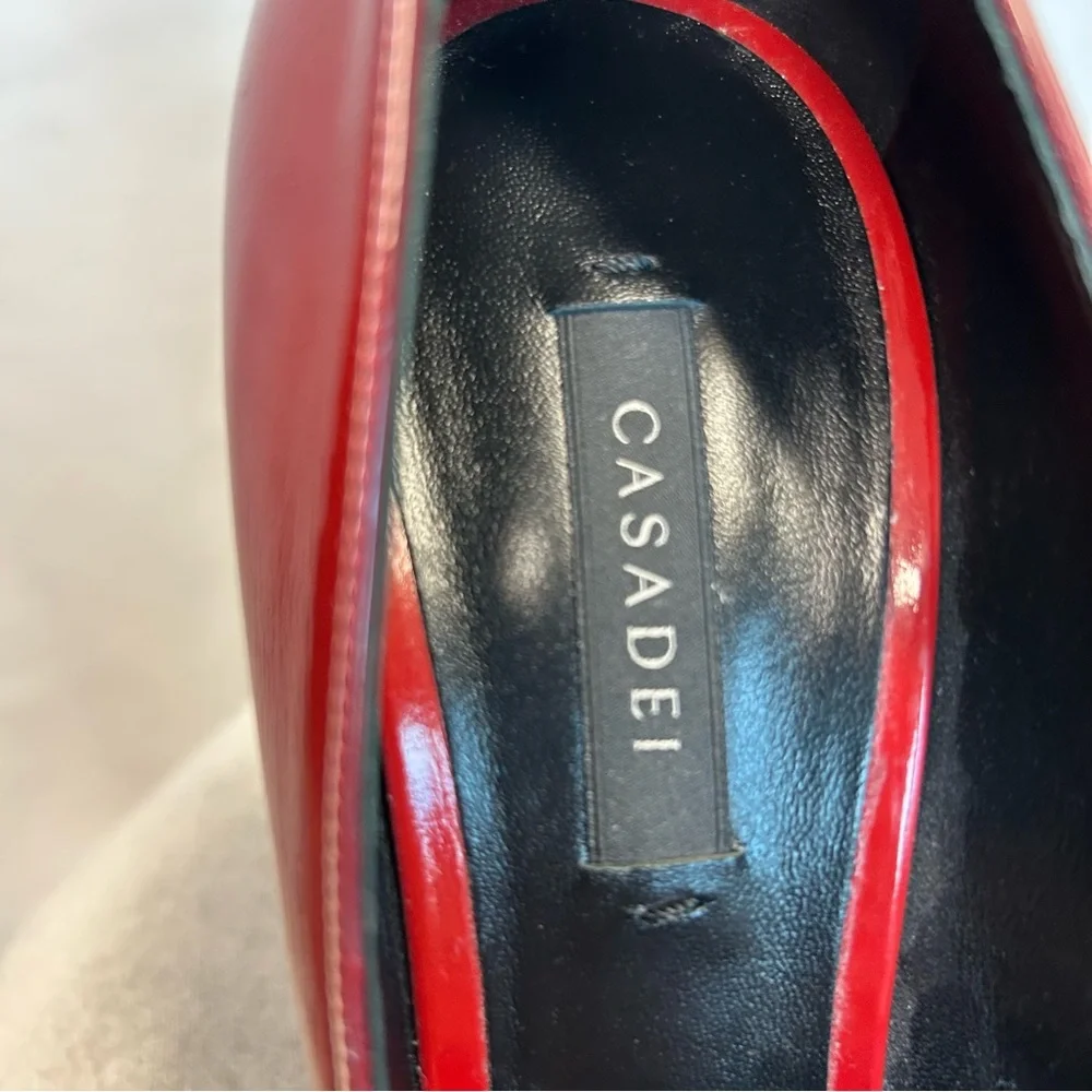 Casadei red patent leather high heel pumps with acrylic blade heel Sz 40 NWOB - Picture 6 of 9
